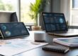 KI für Unternehmen: Verschiedene KI-Geräte und digitale Tools auf einem realen Besprechungstisch im Unternehmen.